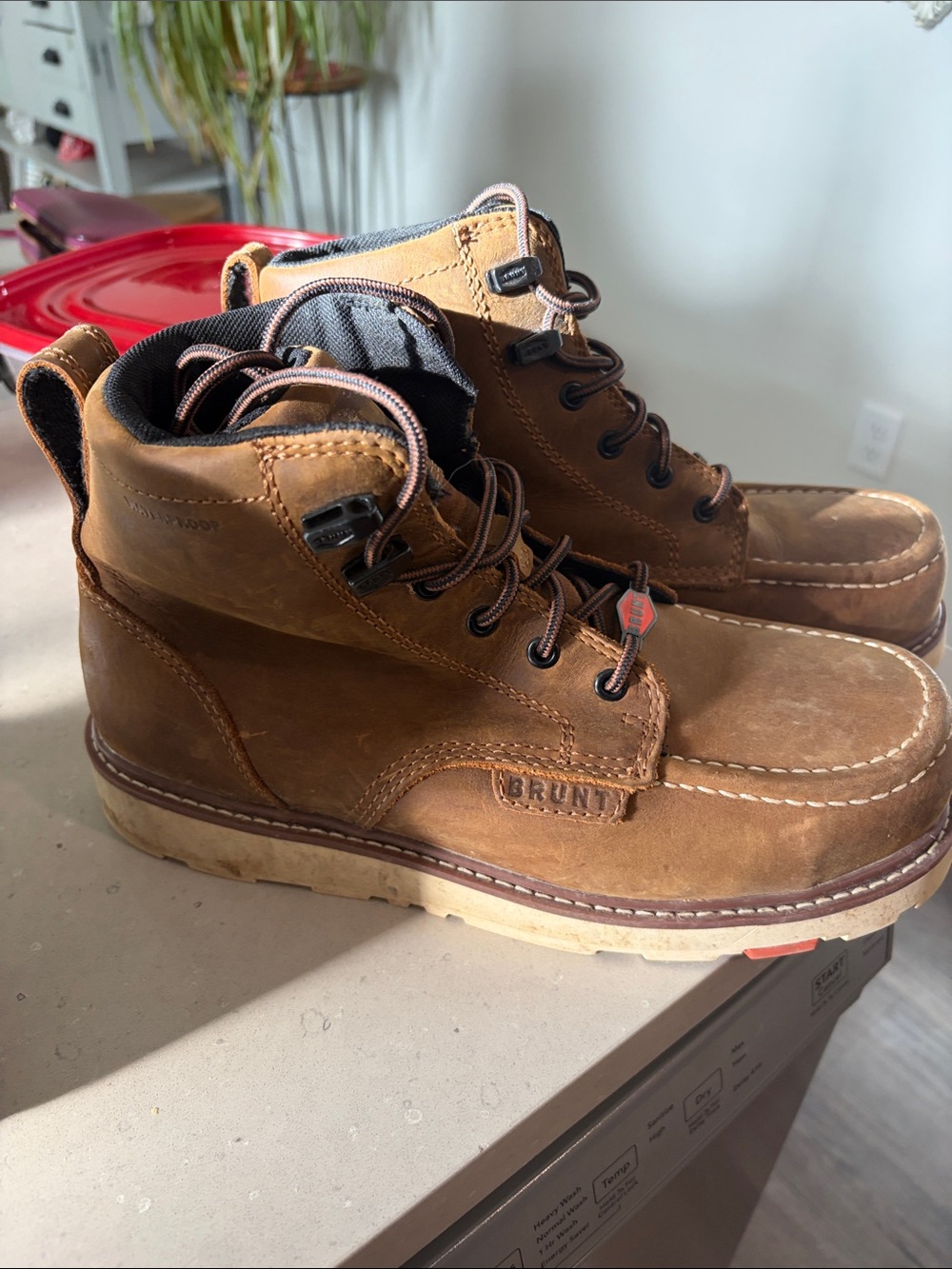 Brunt Brown Leather Moc Toe Work Boots - Men's Lace-Up Ankle Boot